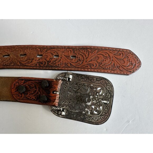 ARIAT Women's Brown Leather Belt Silver Rhinestone Fillagree Buckle Size M READ - Picture 7 of 11